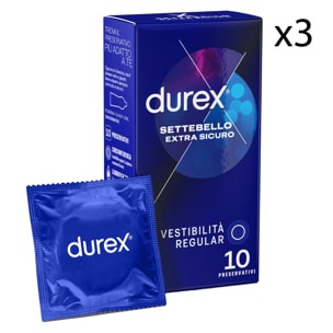3x Preservativi Durex Settebello Extra Sicuro con Forma Easy On - 3 Confezioni da 10 Profilattici