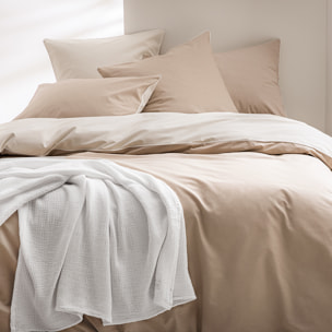 Housse de couette bicolore en coton, BONS JOURS, Beige biscuit / lin