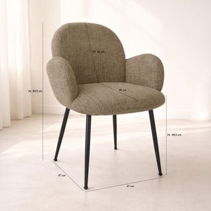 Lot de 2 fauteuils en métal noir et tissu tweed beige GINETTE