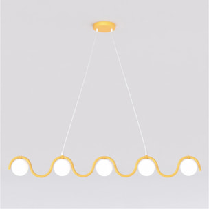 Lampada a sospensione Sinus in acciaio arancione e vetro
