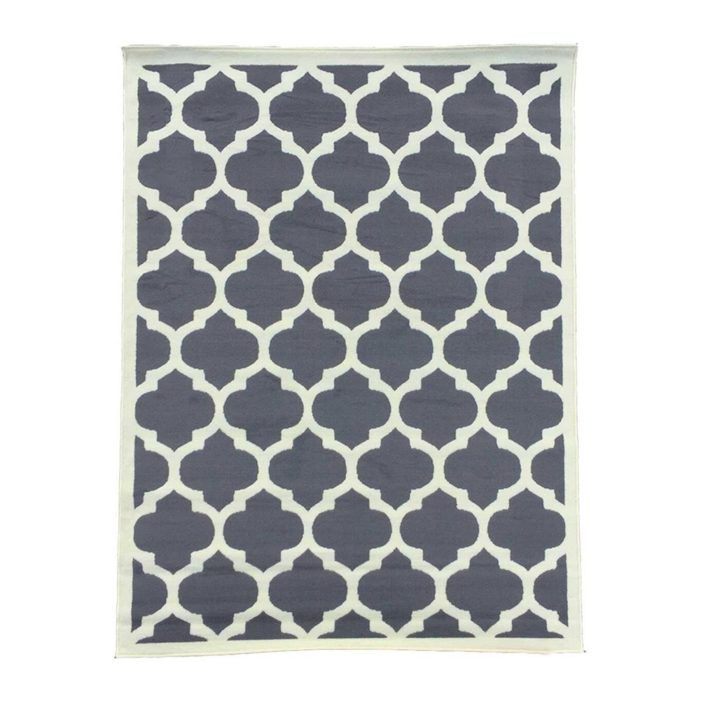 Tapis Kihe gris et blanc motif géométrique