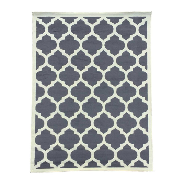 Tapis Kihe gris et blanc motif géométrique