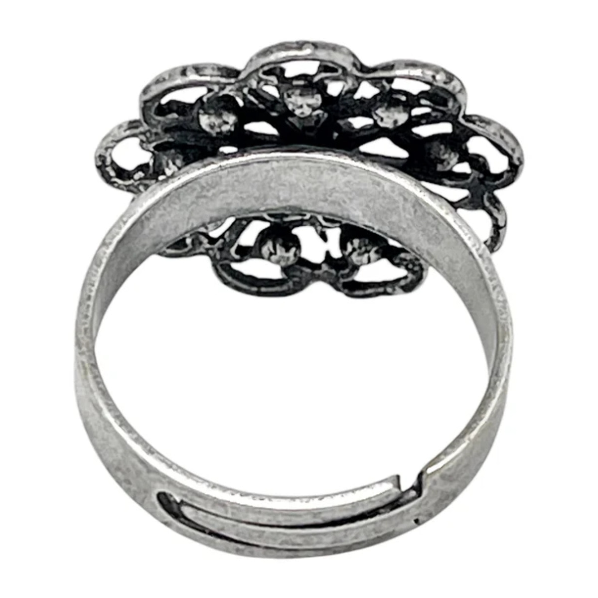 Anillo Vintage redondo y cristal negro plata envejecida