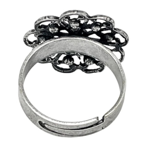 Anillo Vintage redondo y cristal negro plata envejecida