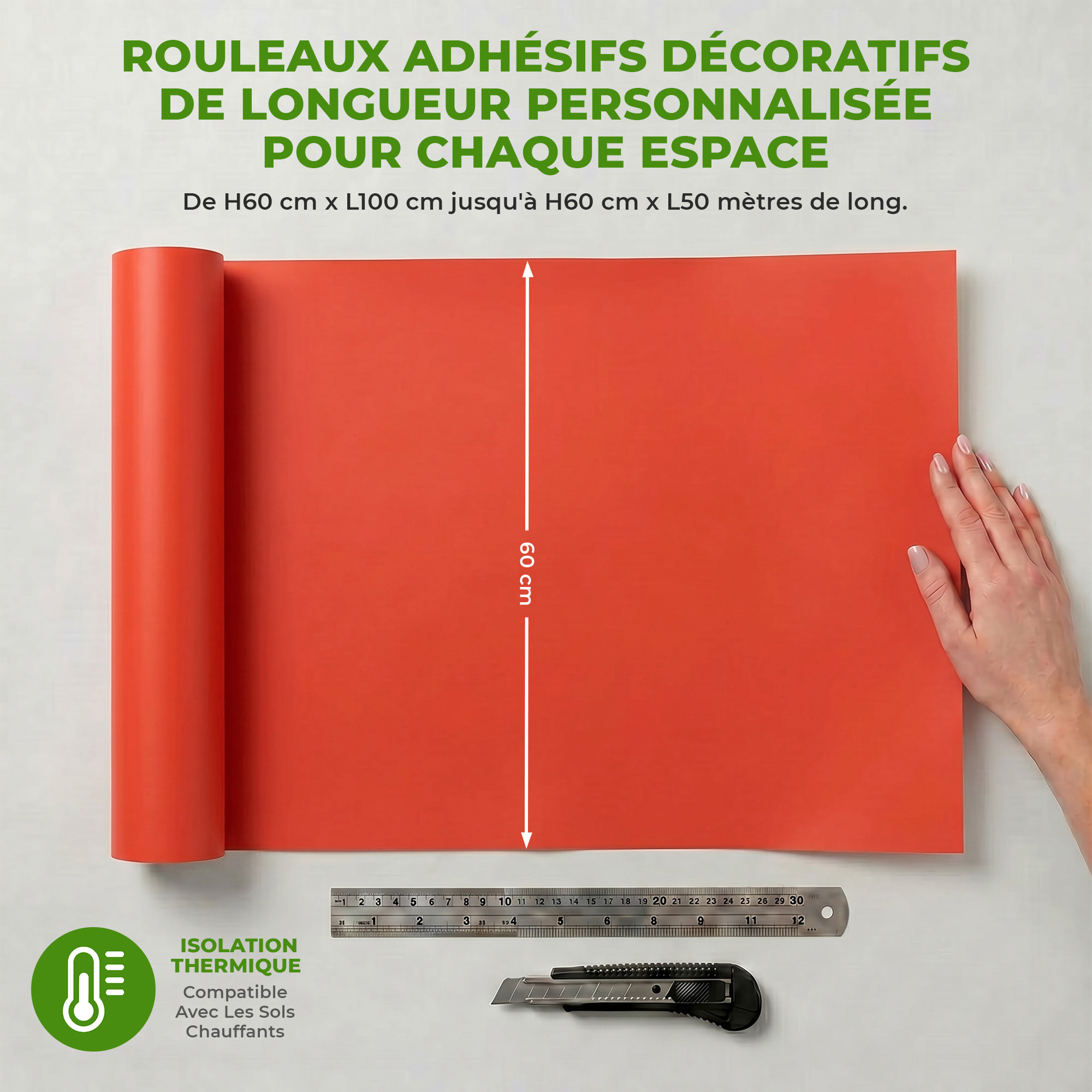 Rouleau adhésif décoratif Vinyle au Mètre - Rouge coquelicot - Sticker Lavable Imperméable Mur Cuisine Meubles