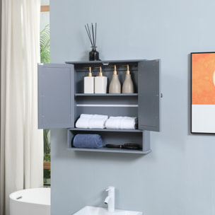 Armoire murale étagère salle de bain 56L x 13l x 58H cm double porte miroir étagère réglable MDF gris