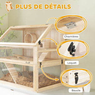 Cage rongeur hamster en bois dim.80x50x76cm 3 niveaux rampes roue bascule cabane
