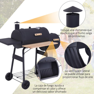 Barbacoa De Carbón 3 En 1 Con Termómetro 124x53x108cm Negro