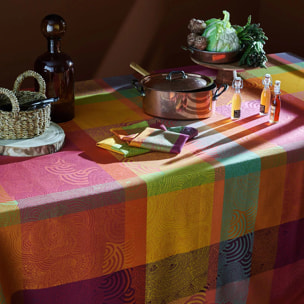 Nappe pur coton motif jacquard multicolore Mille rainures flamboyant