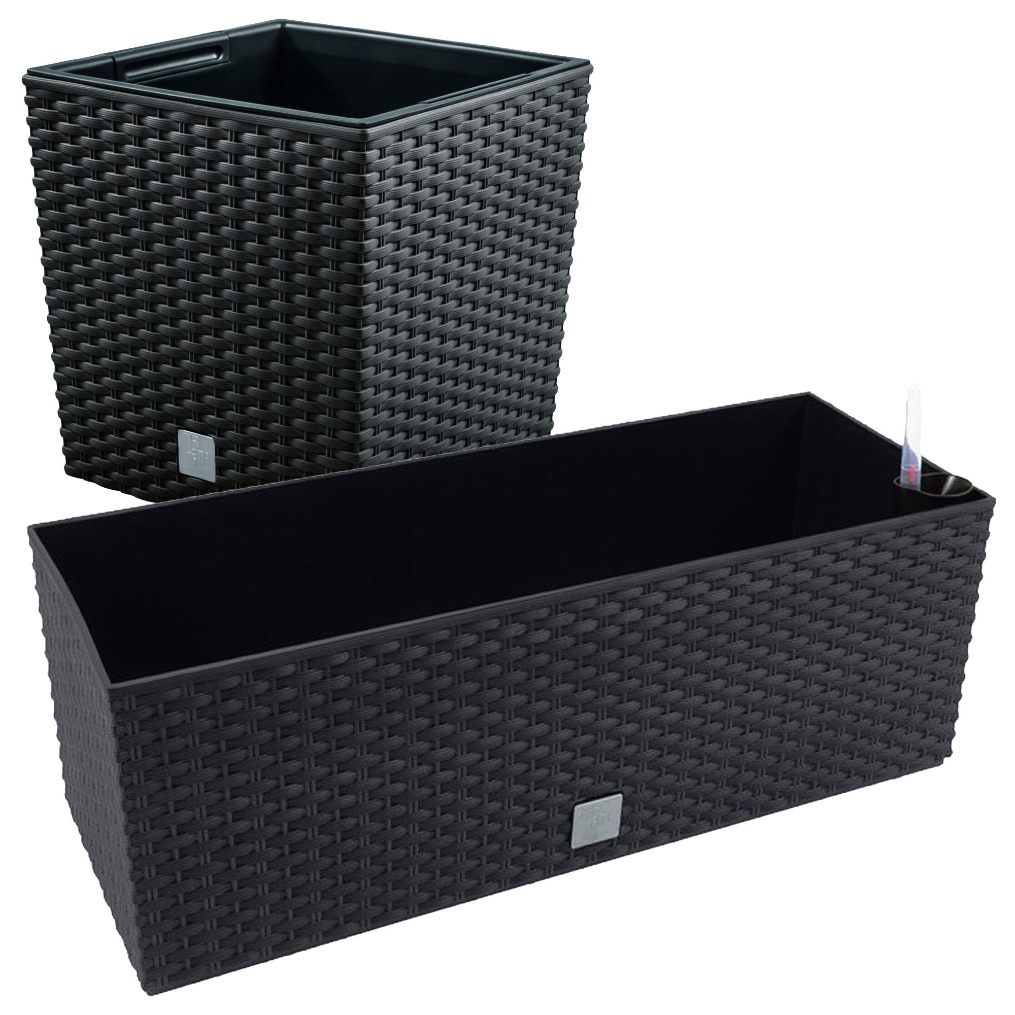 Juego macetas rato: macetero 64 litros y jardinera rectangular 17 litros color antracita