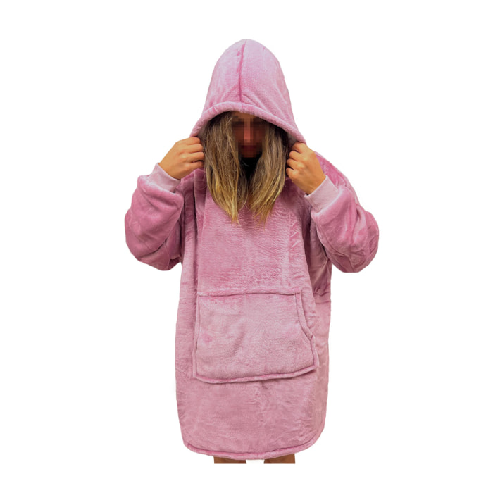 Felpa Coperta con Cappuccio Oversize Con Maniche Rosa