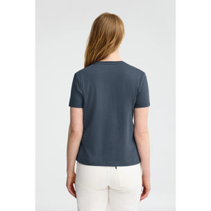 Maglietta blu denim a maniche corte e a girocollo con ricamo Rigby Go