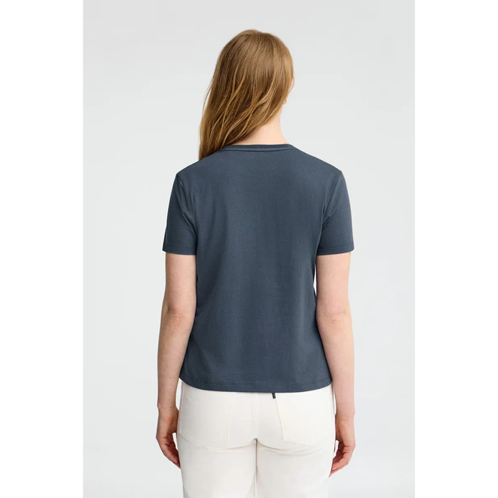 Maglietta blu denim a maniche corte e a girocollo con ricamo Rigby Go