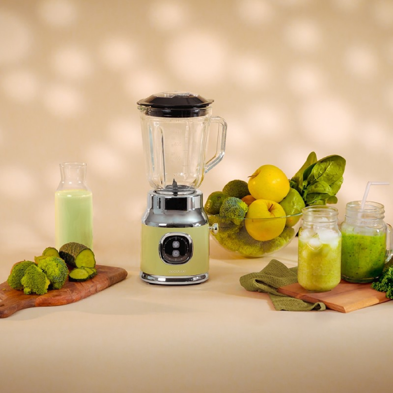 Cecotec Blender Mixeur RetroTwist Green. Puissance Maximale 800 W, Bol en Verre