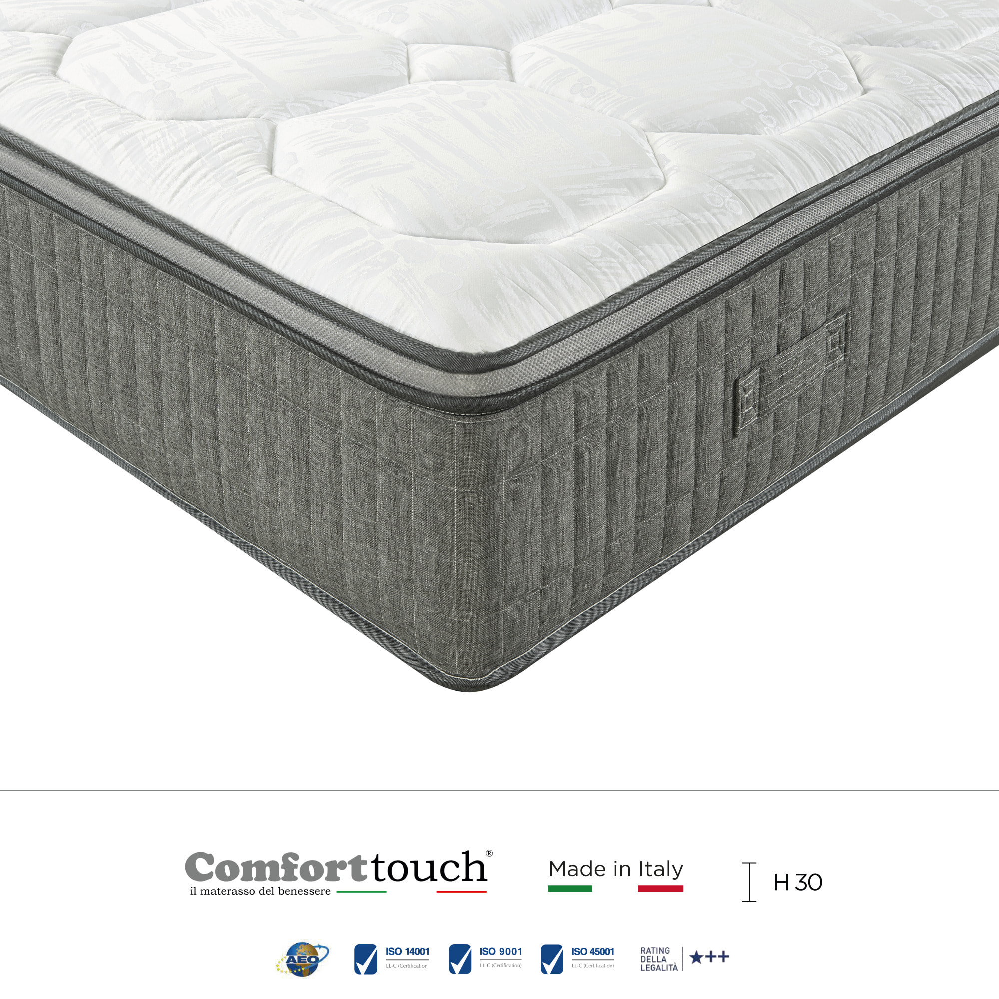 "Diamond" H30 cm 80x200 guanciale Memory OMAGGIO a molle insacchettate e 4cm memory Gel