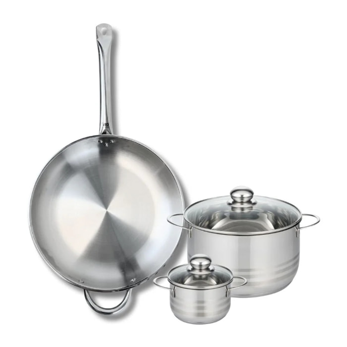 Ensemble de 1 Poêle de cuisson 32 cm et 2 faitouts 12 et 20 cm Elo Profi Brillant
