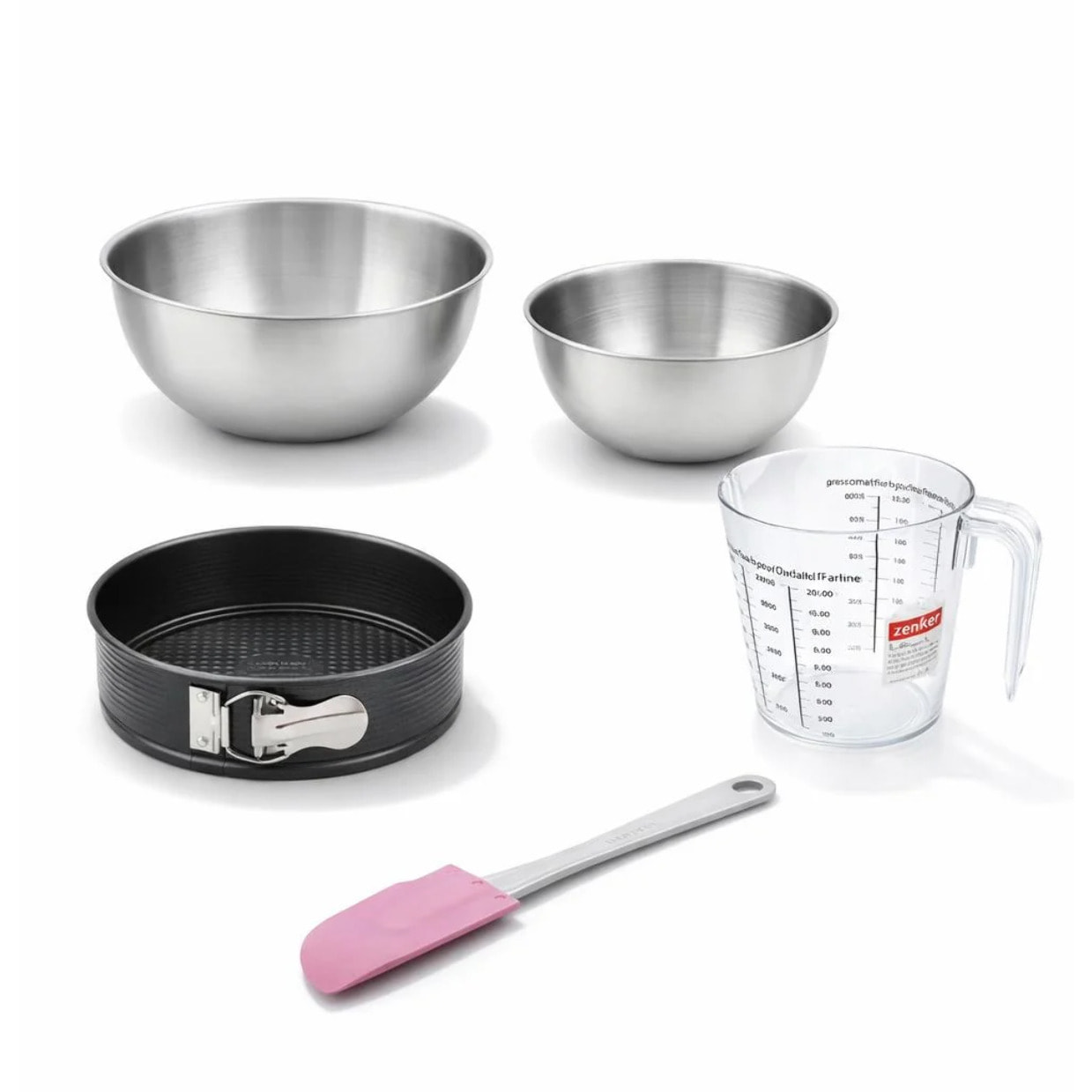 Set pâtisserie avec moule à manqué, 2 bols à mixer, verre mesureur et spatule Zenker
