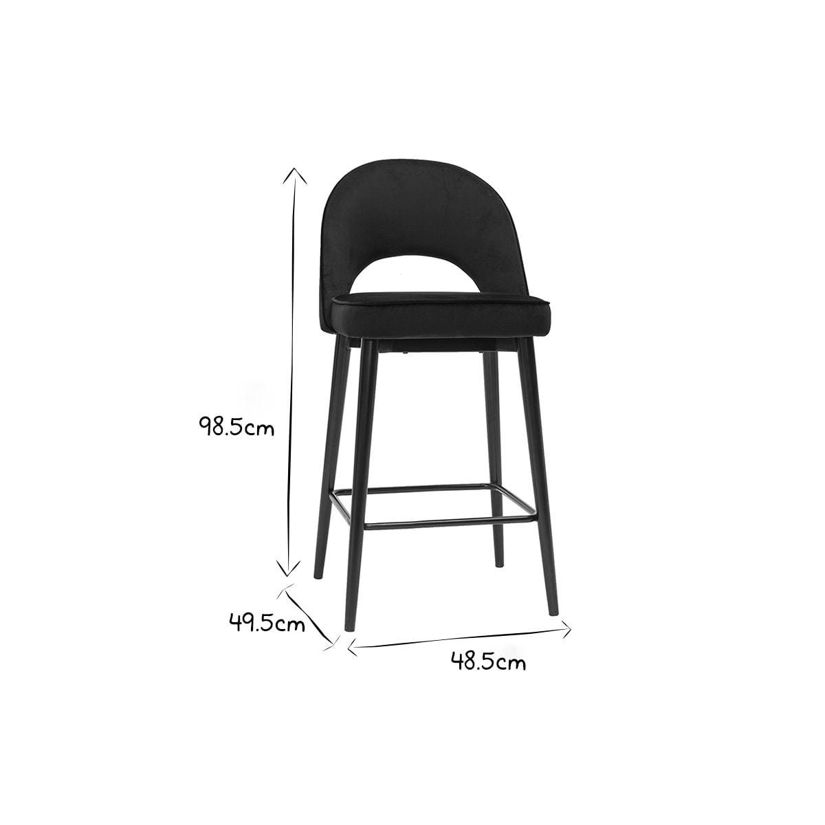 Tabouret de bar design en velours noir et métal H69 cm BELLEROSE