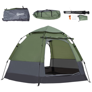 Tente pop up montage instantané - tente de camping 3-4 pers.  - 2 grandes portes - dim. 2,6L x 2,6l x 1,5H m fibre verre polyester oxford vert gris