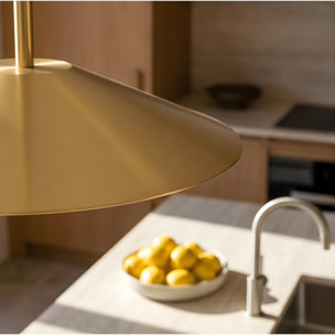 Ledsc4 LedsC4 - Lámpara Colgante LED Interior, Diseño Contemporáneo, Luz Cálida 2700K-3000K, Altura Ajustable, Difusor Opal, Oro Mate, 50,000 Horas Vida Útil, Garantía 5 Años