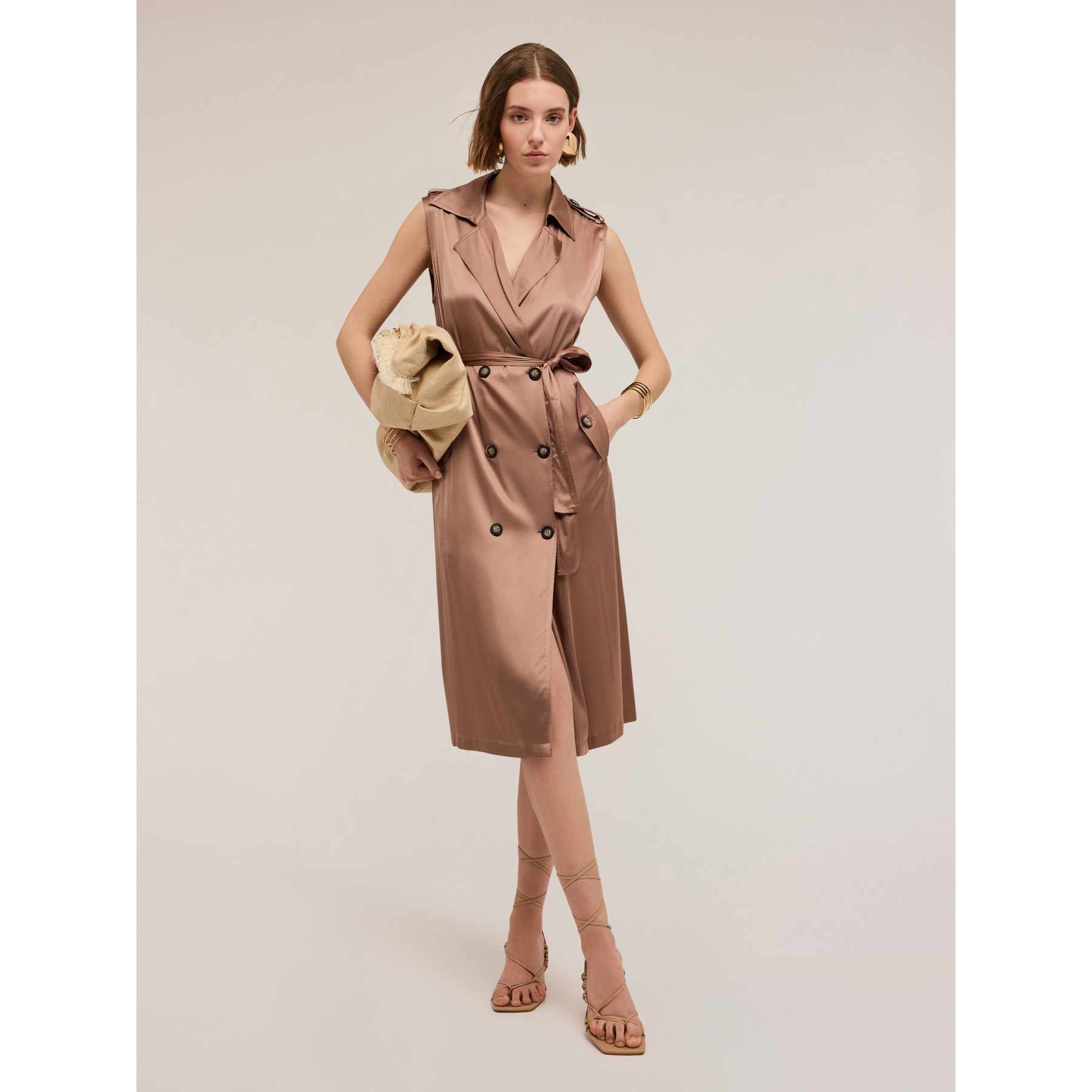 Motivi - Traje cruzado de raso brillante - Marrón