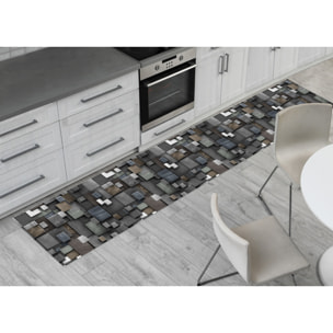 Tappeto Passatoia Corsia Cucina Ingresso Antimacchia Disegno Quadri 3d Grigio 3765