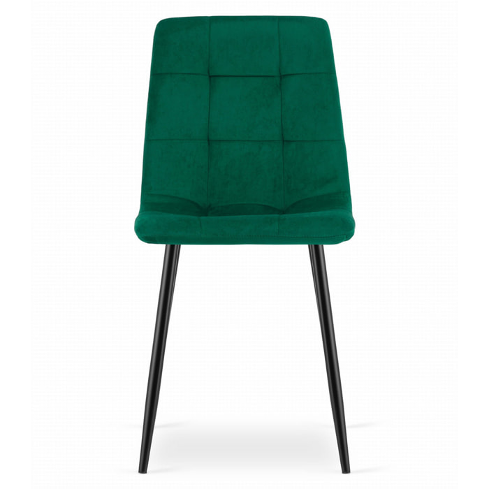 Sedia Kara in velluto verde scuro con gambe in metallo nero