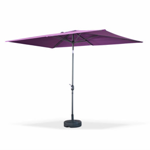 Parasol droit rectangulaire 2x3m - Touquet Prune - mât central en aluminium orientable et manivelle d'ouverture