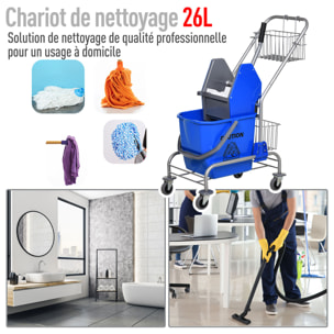 Chariot de lavage chariot de nettoyage professionnel en acier presse à mâchoire seau + rangements bleu
