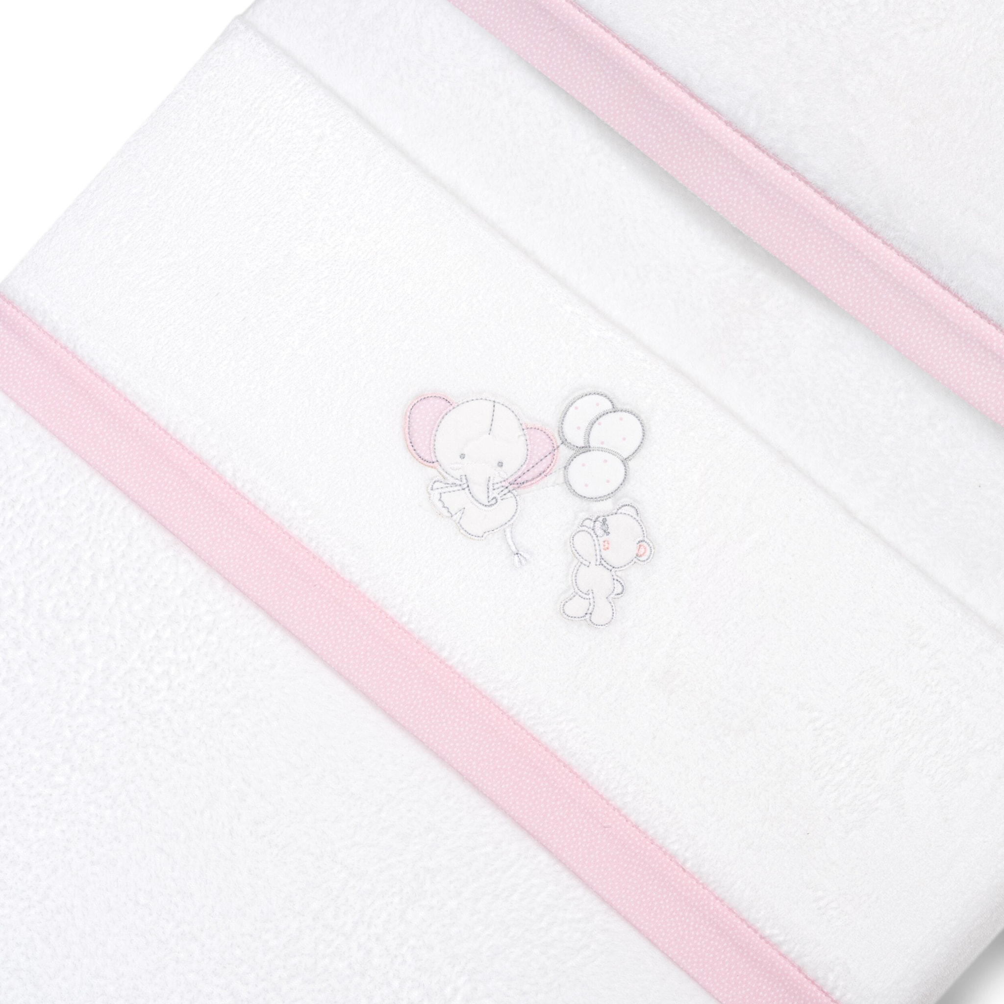 Triptico Cuna Coralina Oso Elefante Globos +Broche Bco/Rosa