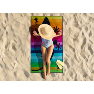 Telo Mare Spugna Jacquard Spiaggia Disegno Geko Stripe