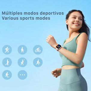 Smartwatch ZL54C con pantalla de 1,8 HR, monitor de tensión y de O2. Sumergible, varios modos deportivos, notificaciones de apps.