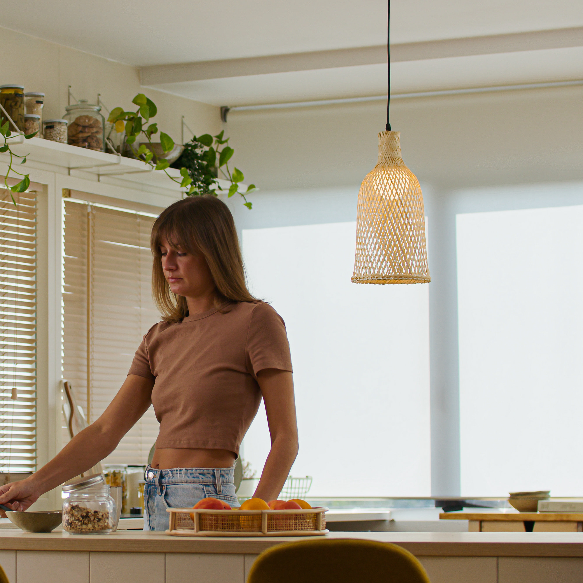 Forlight Riba - Lámpara Colgante De Techo De Ratán Natural - Lámpara De Techo Moderna De E