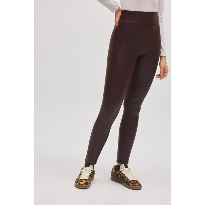 Leggings termici effetto pelle color cioccolato