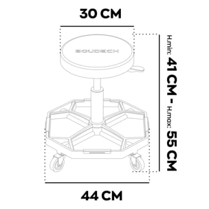 Mekatronix - Sgabello da Officina con Ruote e Vassoi Porta Attrezzi Portata 150 kg Altezza Regolabile e Girevole