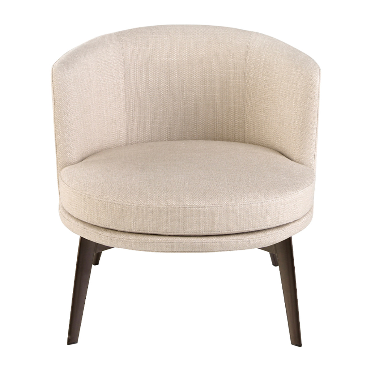 Sillón Angel Cerdá con asiento y respaldo tapizados en tela crema patas de acero inoxidable en marrón metal 74x70x71cm