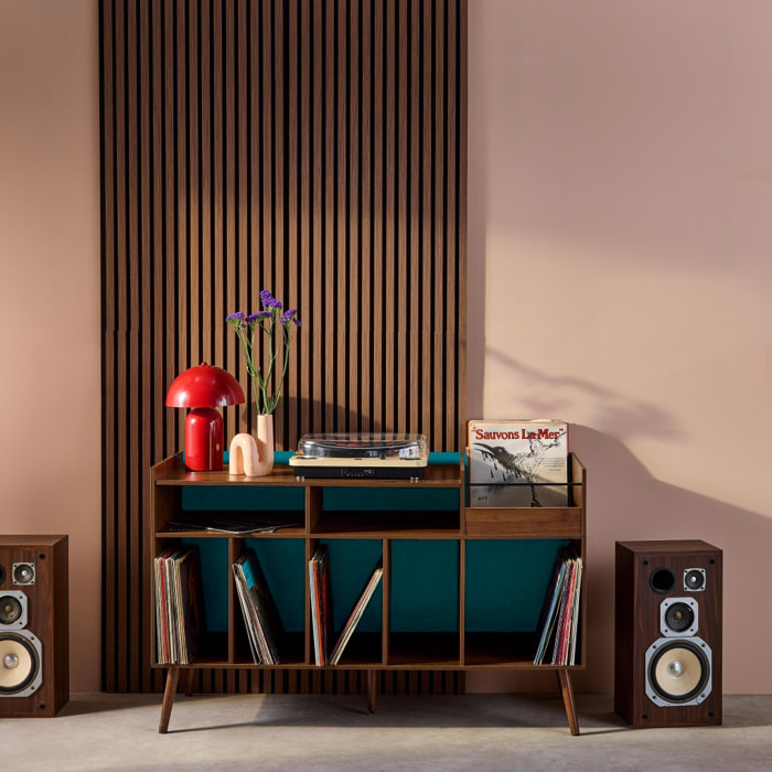 Meuble vinyle XL vintage bicolore décor bois et fond coloré 130cm NEPAL