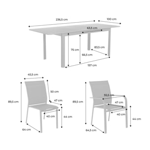 Table de jardin extensible aluminium + 8 assises SEATTLE + BUFFALO