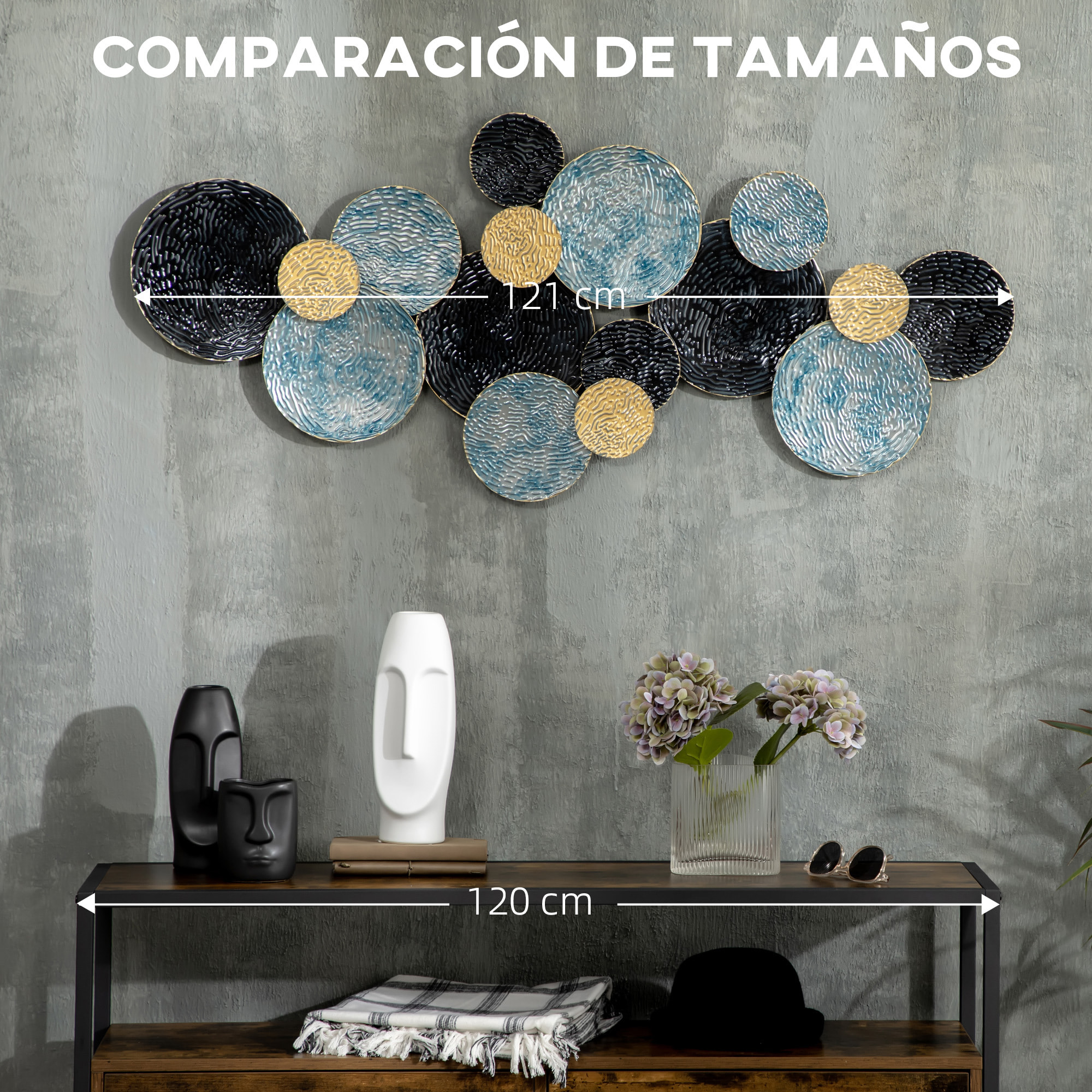 3D Arte de Pared Metálico, Adornos Modernos Redondos para Colgar, Decoración para Salón, Dormitorio, Comedor, Multicolor