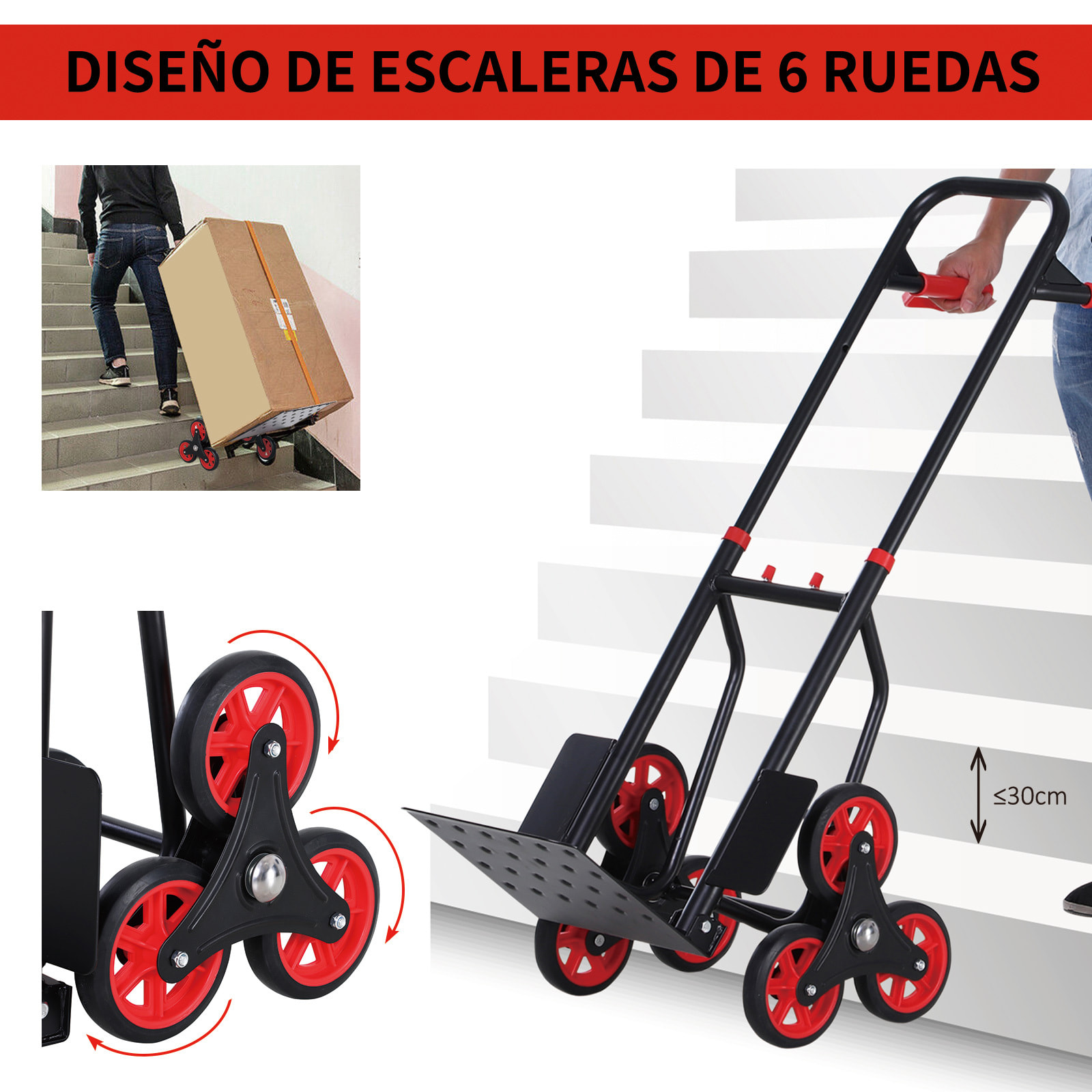 Carretilla Plegable para Escalera con Ruedas Carga 120kg Carretilla de Mano Portátil para Entrega Almacenes Mercado Viajar Mudarse