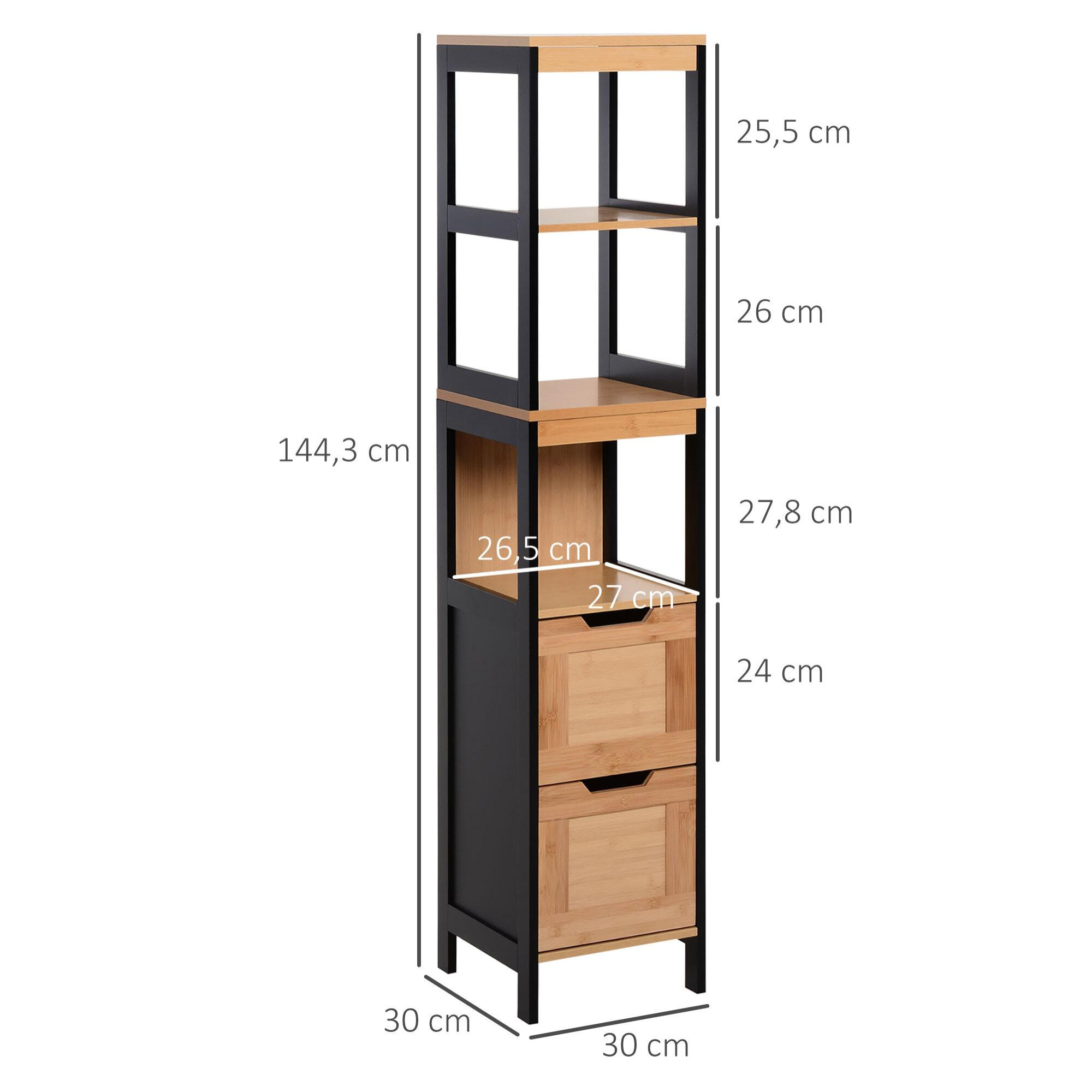 Armario Alto para Baño de Madera 30x30x144,3cm Negro, Bambú