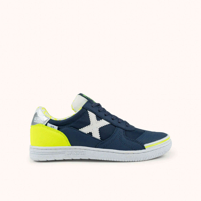 MUNICH G-3 KID 459 Zapatilla de Fútbol Sala Infantil Azul Marino y Amarillo Flúor