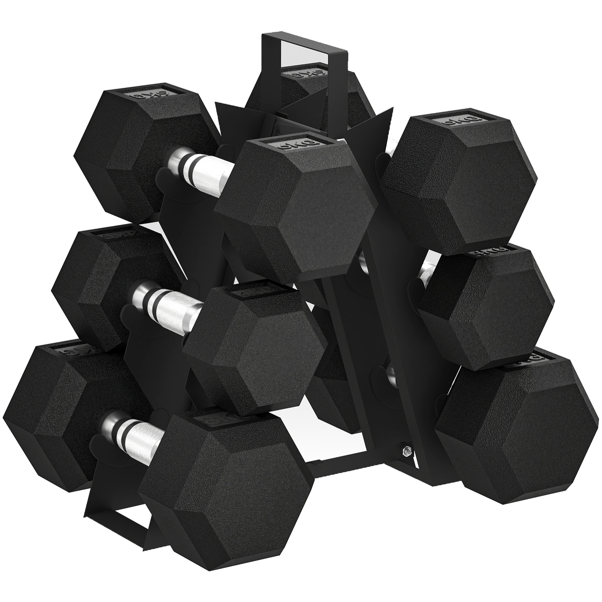 Juego de Mancuernas de 6 Piezas 36 kg, Mancuernas Hexagonales 2x4kg, 2x6kg, 2x8kg, con Soporte de Almacenamiento y Mango Antideslizante para Entrenamiento en Casa Gimnasio, Negro