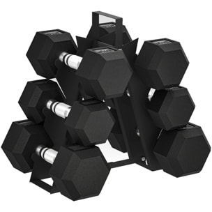 Juego de Mancuernas de 6 Piezas 36 kg, Mancuernas Hexagonales 2x4kg, 2x6kg, 2x8kg, con Soporte de Almacenamiento y Mango Antideslizante para Entrenamiento en Casa Gimnasio, Negro