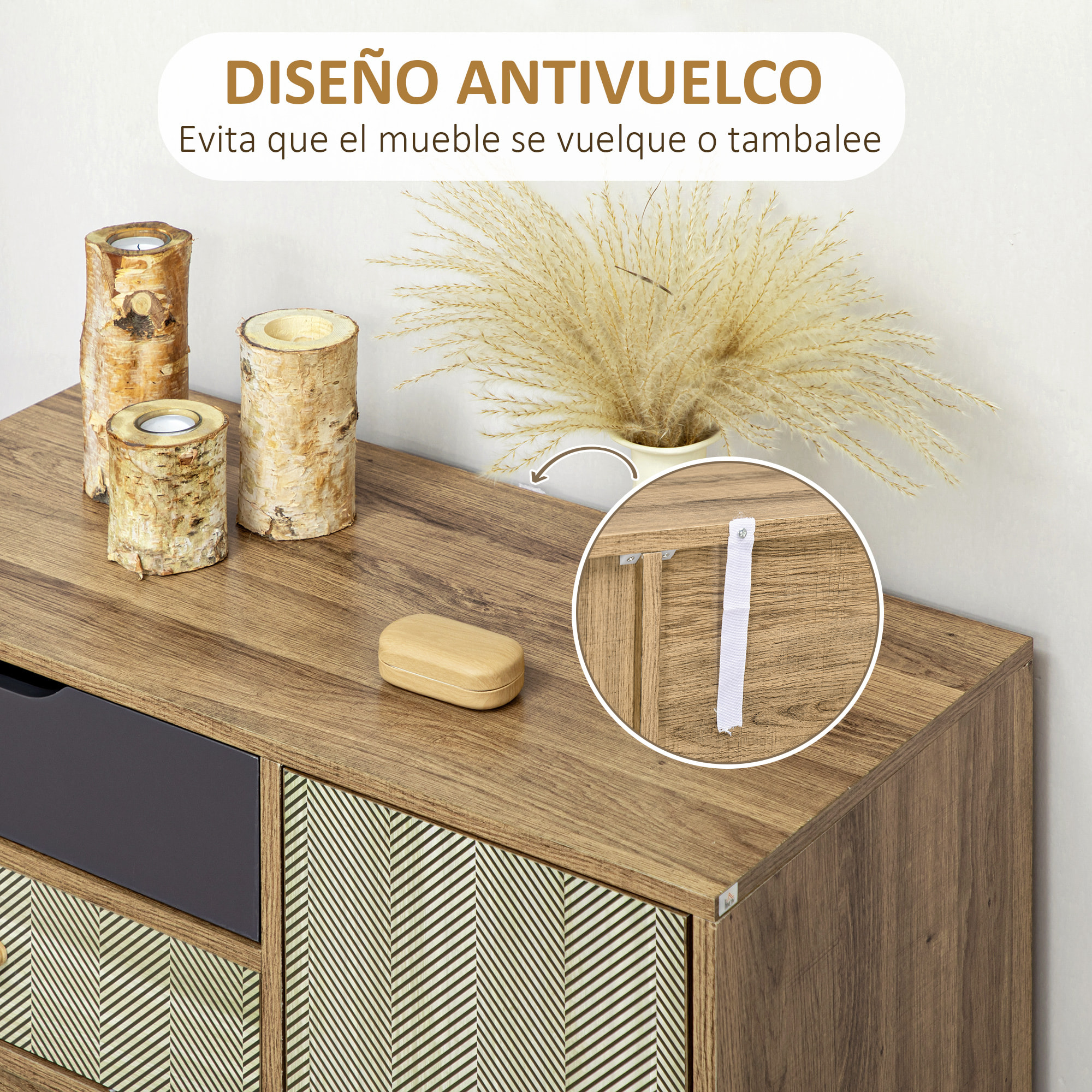 Cómoda con 4 Cajones Cajonera de Madera con Puerta Estante Ajustable y Patas de Metal para Salón Dormitorio Cocina 79x39x86 cm Marrón