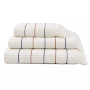 Drap de douche pur coton 580 g/m² tissé teint rayé bordeaux marine Farniente tangerine