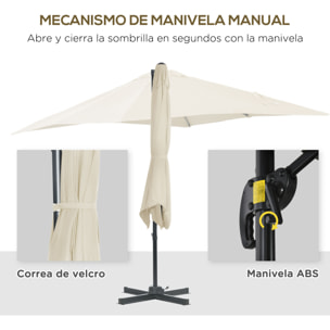 Sombrilla de Jardín de Aluminio 245x245x245 cm Parasol Excéntrico con Manivela Giratorio 360° Inclinación de 3 Niveles Tela Desmontable Crema