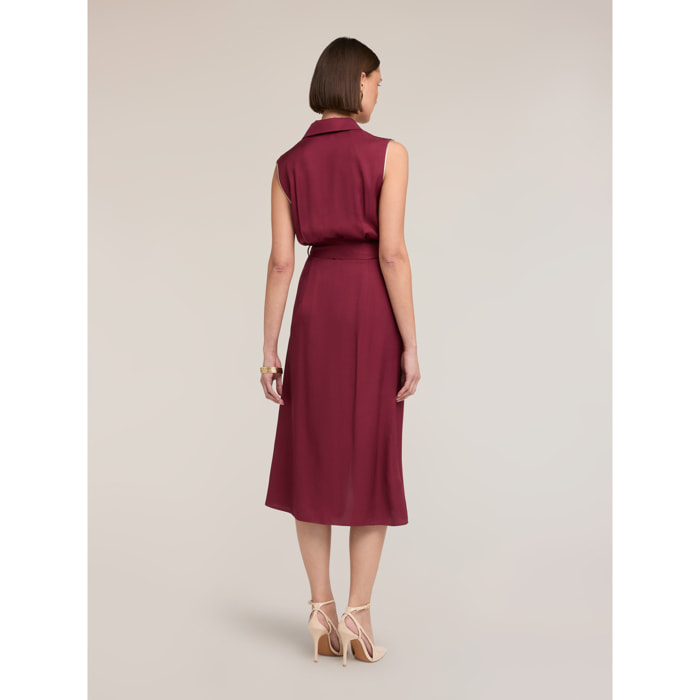 Motivi - Vestido camisero en twill con cinturón - Burgundy