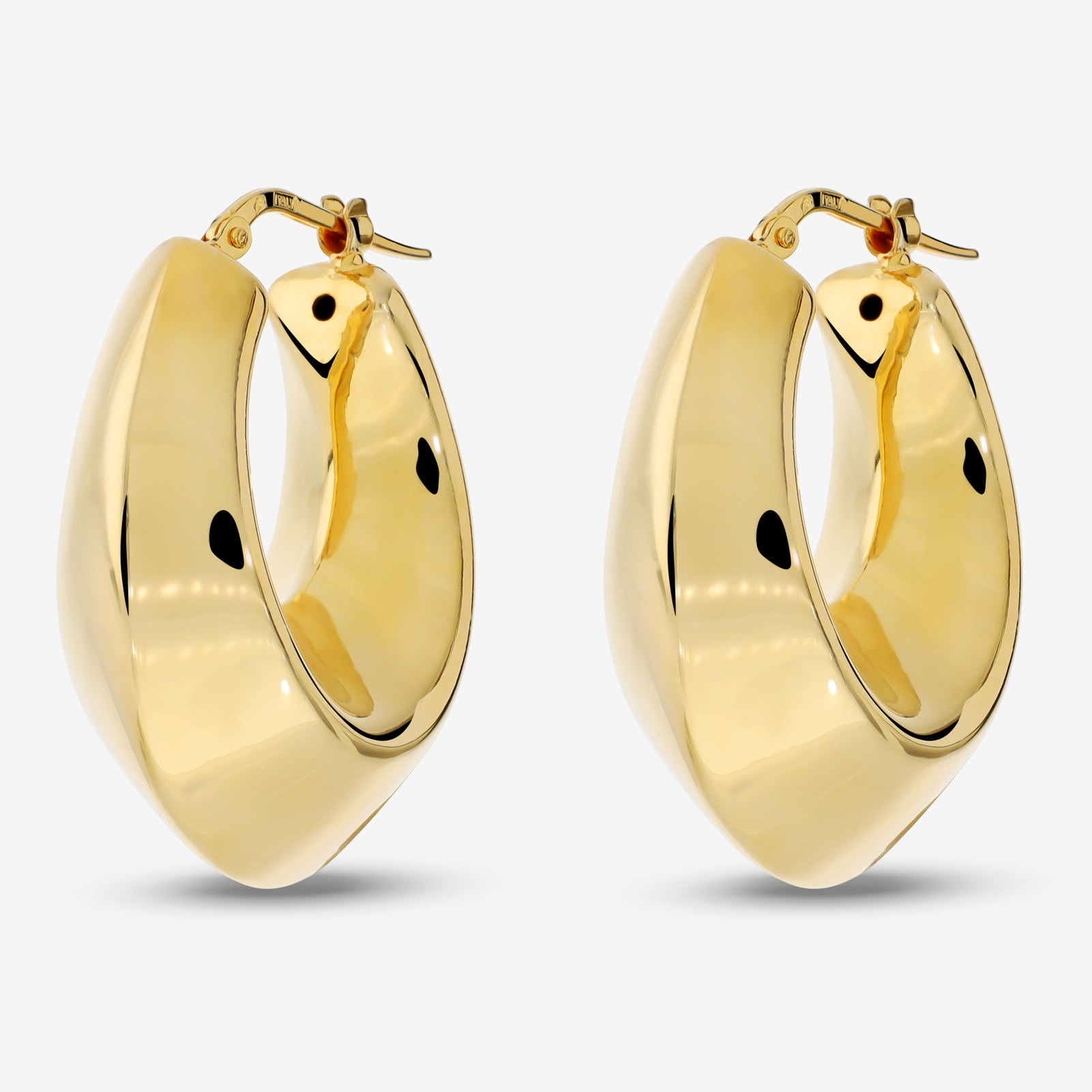 Orecchini a Cerchio Lucidi Design a Scudo placcati Oro Giallo 18Kt