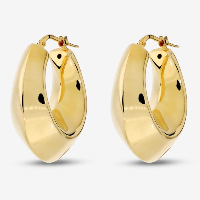 Orecchini a Cerchio Lucidi Design a Scudo placcati Oro Giallo 18Kt